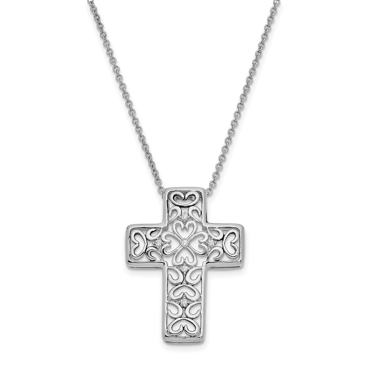 CZ Unwavering Love 18in. Necklace Charm Pendant in Real 925 Sterling Silver