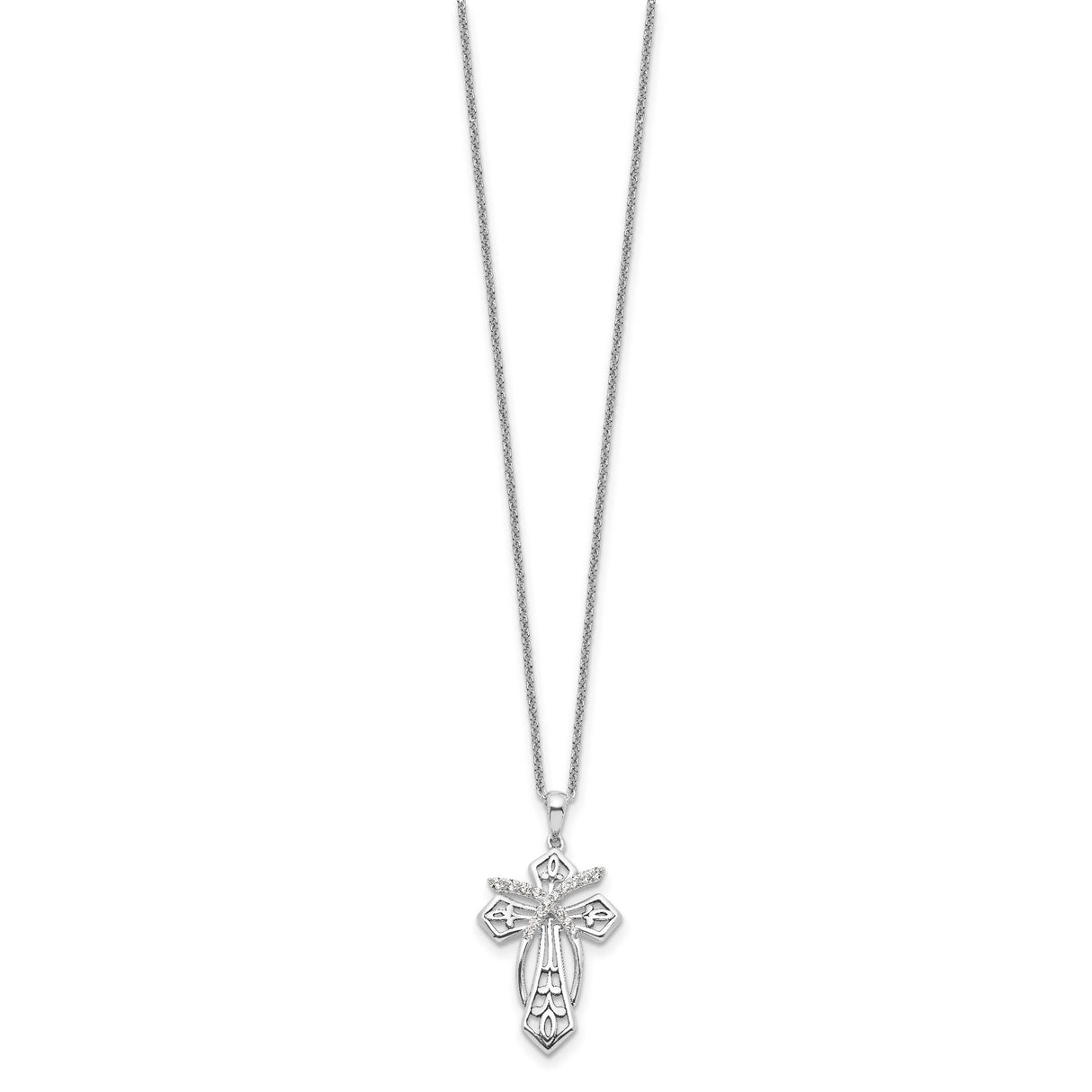 Sterling Silver Cross Pendant with Cubic Zirconia, Antique Finish Religious Charm