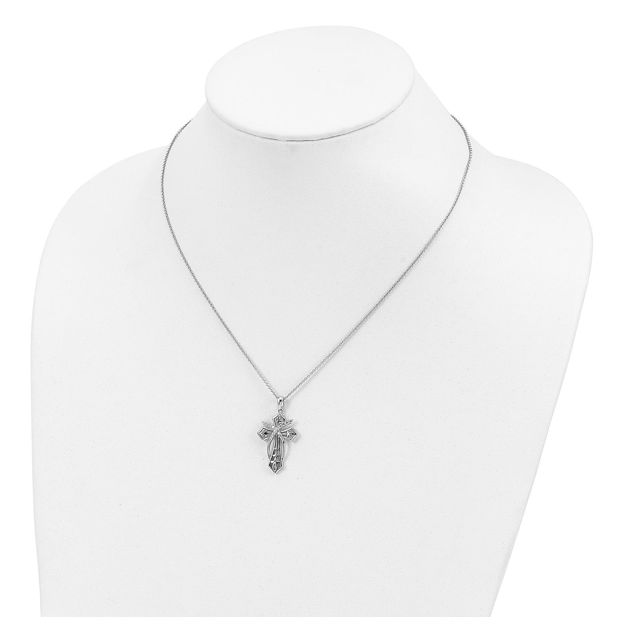 Sterling Silver Cross Pendant with Cubic Zirconia, Antique Finish Religious Charm