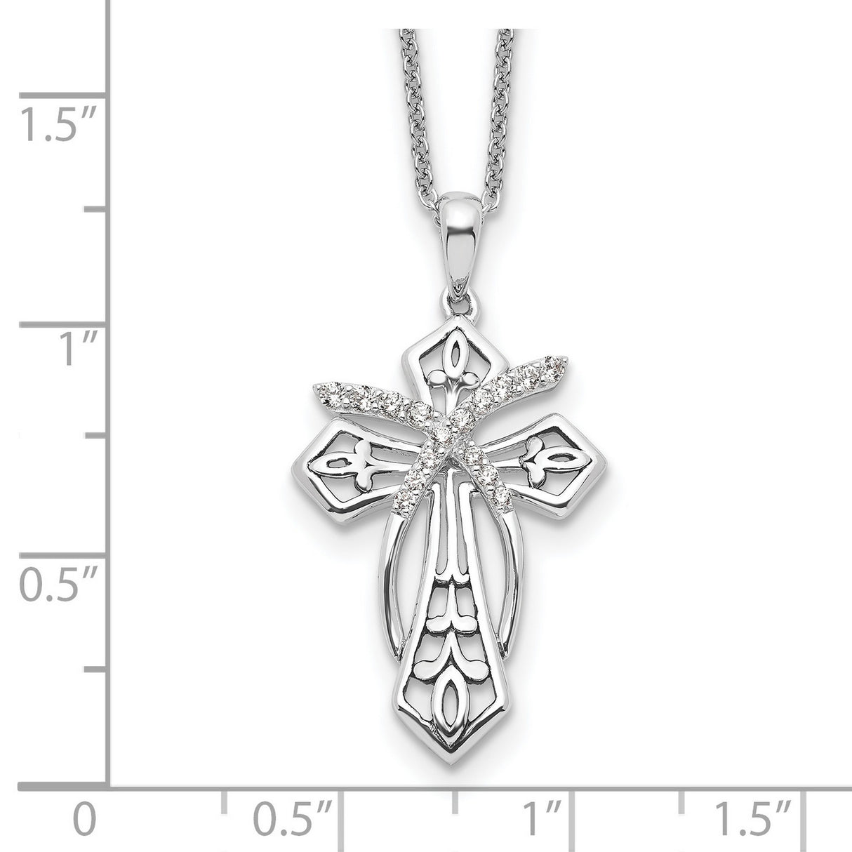 Sterling Silver Cross Pendant with Cubic Zirconia, Antique Finish Religious Charm