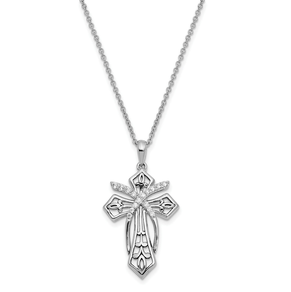Sterling Silver Cross Pendant with Cubic Zirconia, Antique Finish Religious Charm