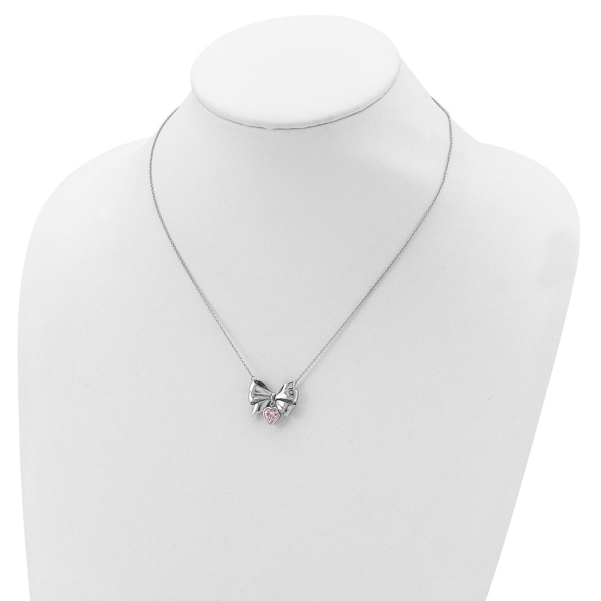 Antiqued Pink CZ Tie The Knot 18in. Necklace Charm Pendant in Real 925 Sterling Silver