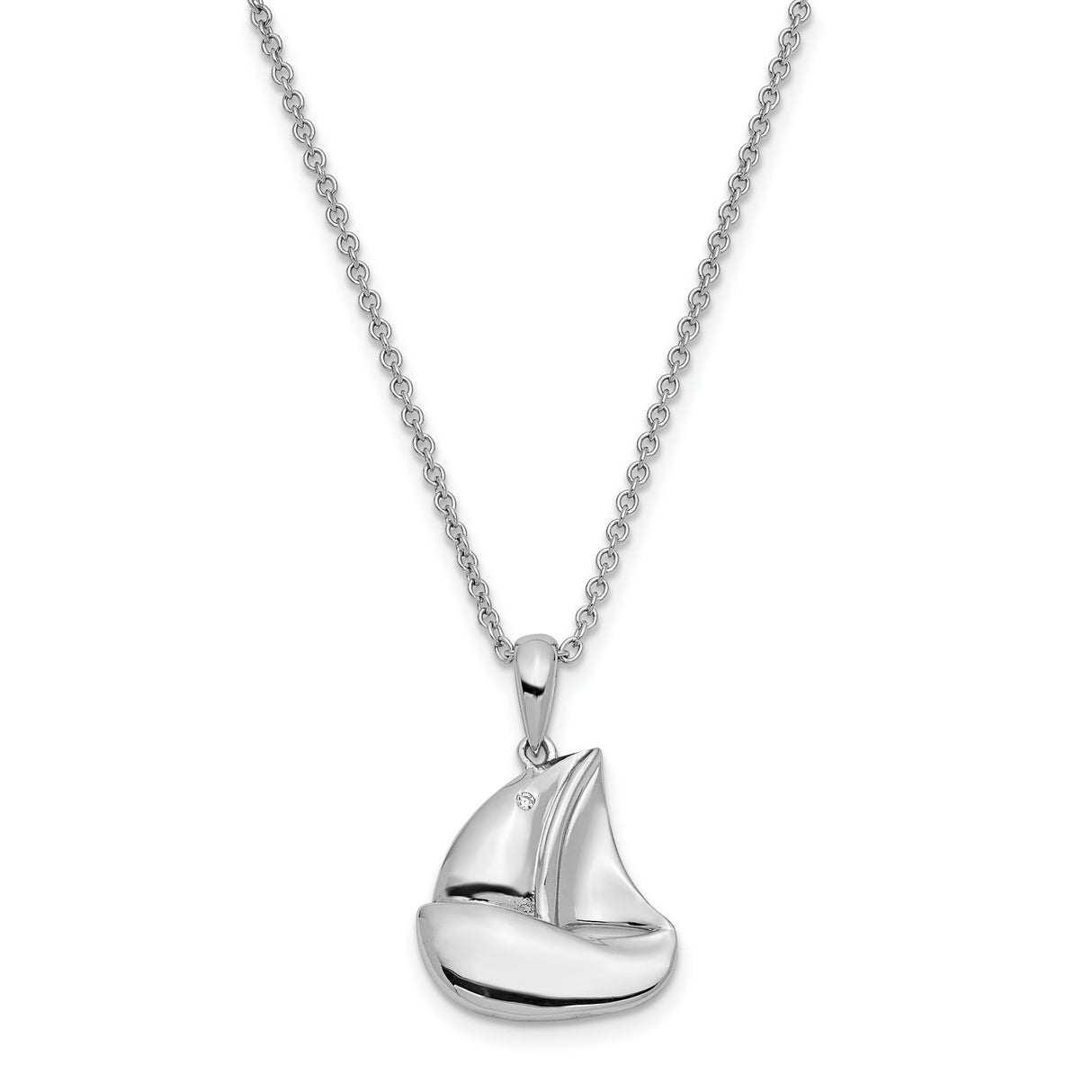 CZ Explore Your World 14in. Necklace with 2in. ext Charm Pendant in Real 925 Sterling Silver