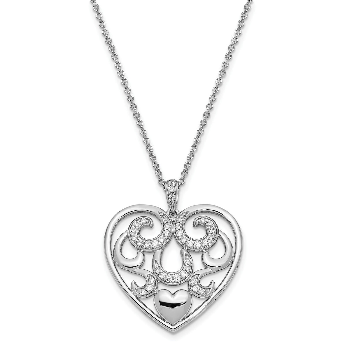 CZ Antiqued I Am With You 18in. Necklace Charm Pendant in Real 925 Sterling Silver