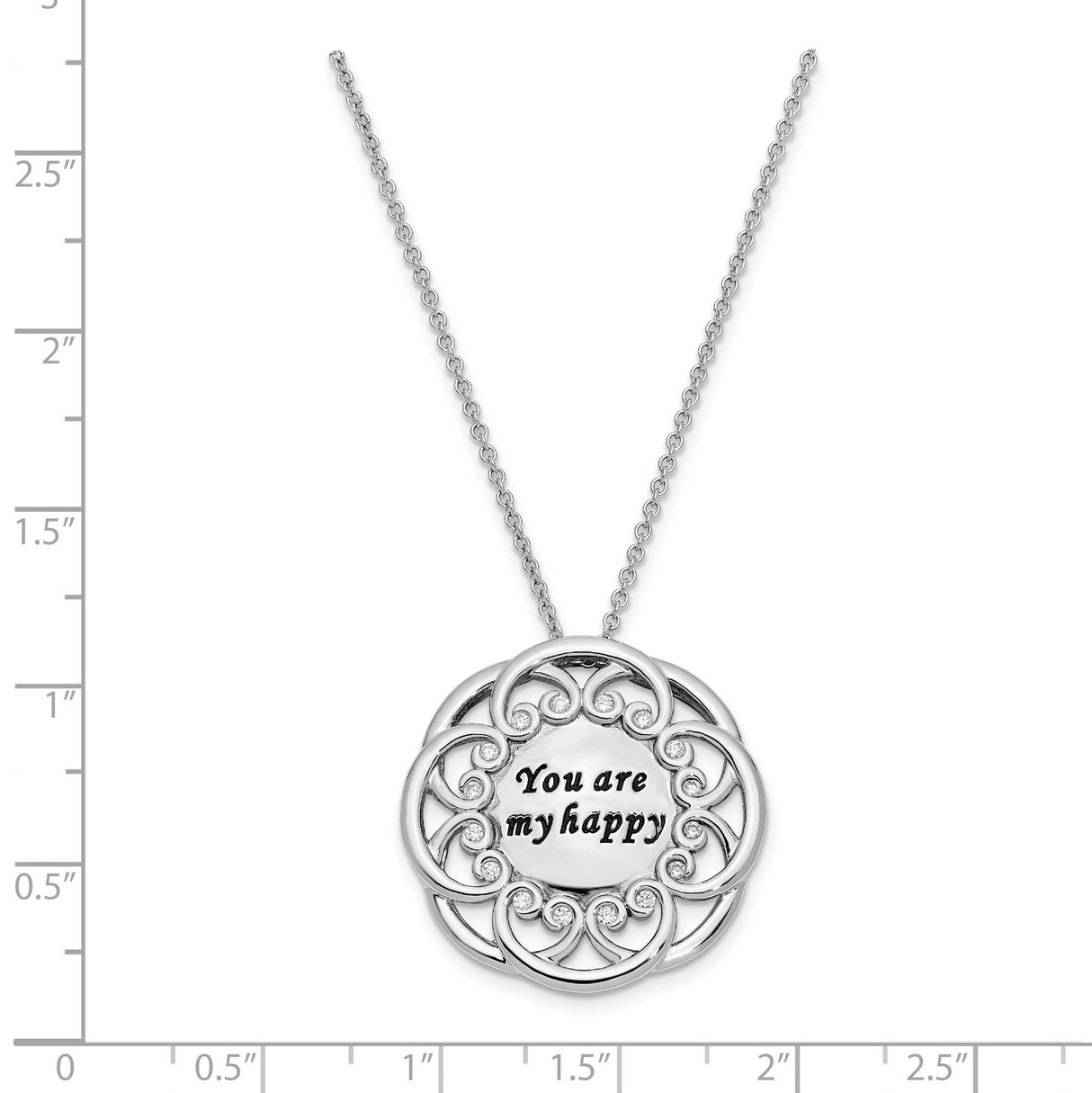 CZ Antiqued You Are My Happy 18in. Necklace Charm Pendant in Real 925 Sterling Silver