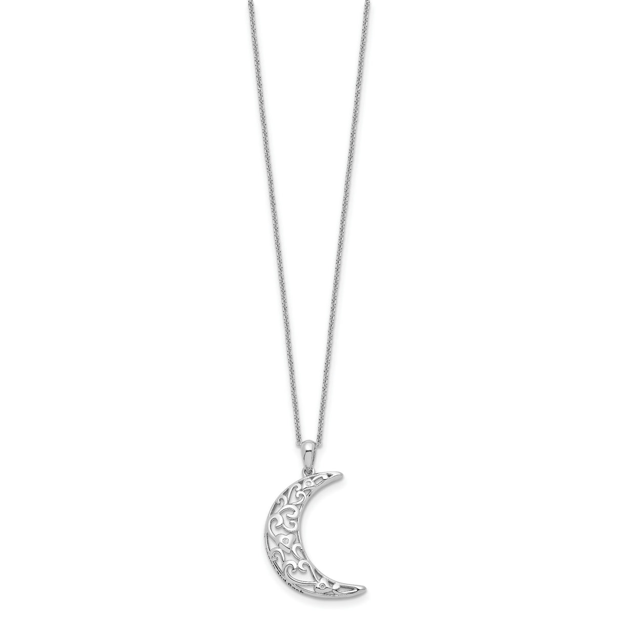 I Love You To The Moon And Back Filigree And Heart Necklace Charm Pendant in Real 925 Sterling Silver