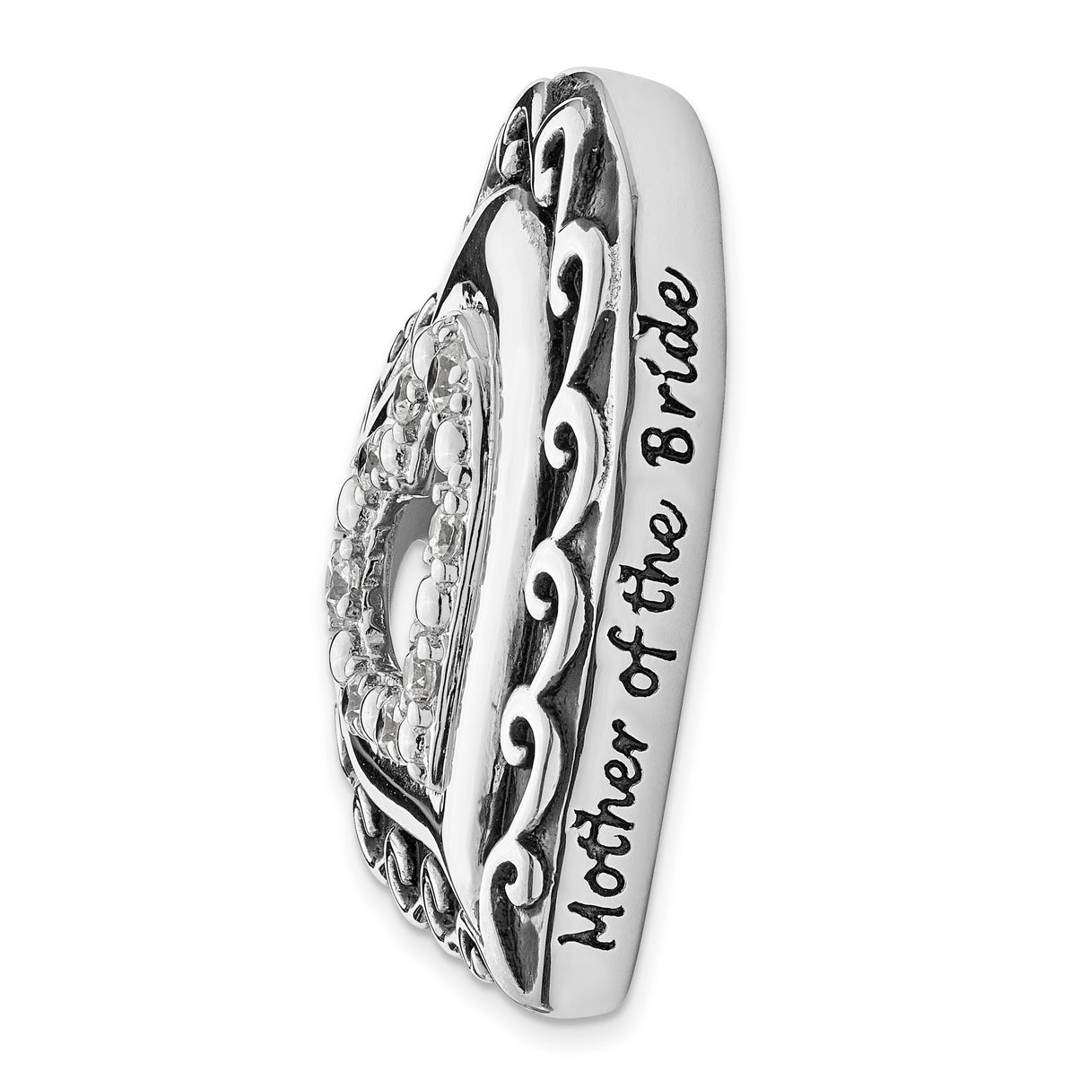 CZ Antiqued Mother Of the Bride 18in. Necklace Charm Pendant in Real 925 Sterling Silver