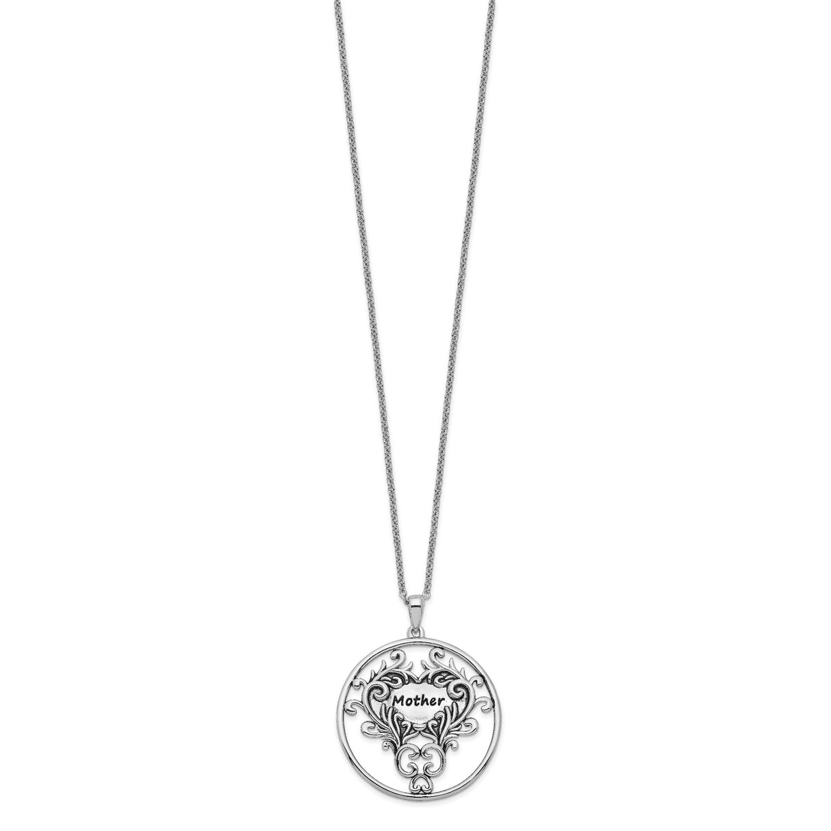 Antiqued Mother 18in. Necklace Charm Pendant in Real 925 Sterling Silver