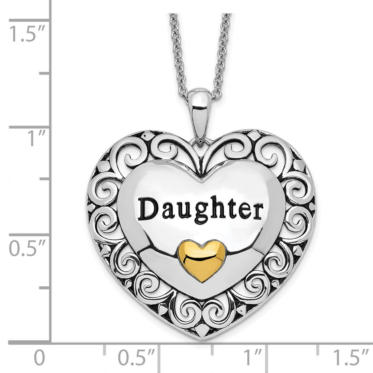 Antiqued Daughter 18in. Necklace Charm Pendant in Real 925 Sterling Silver