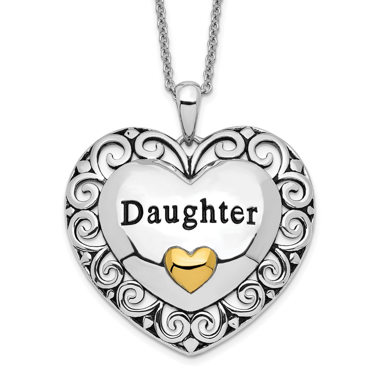 Antiqued Daughter 18in. Necklace Charm Pendant in Real 925 Sterling Silver