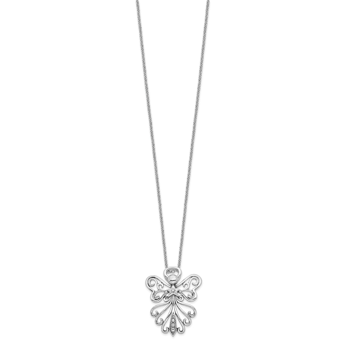 CZ Antiqued Angel Heavenly Angel 18 Inch Necklace Charm Pendant in Real 925 Sterling Silver
