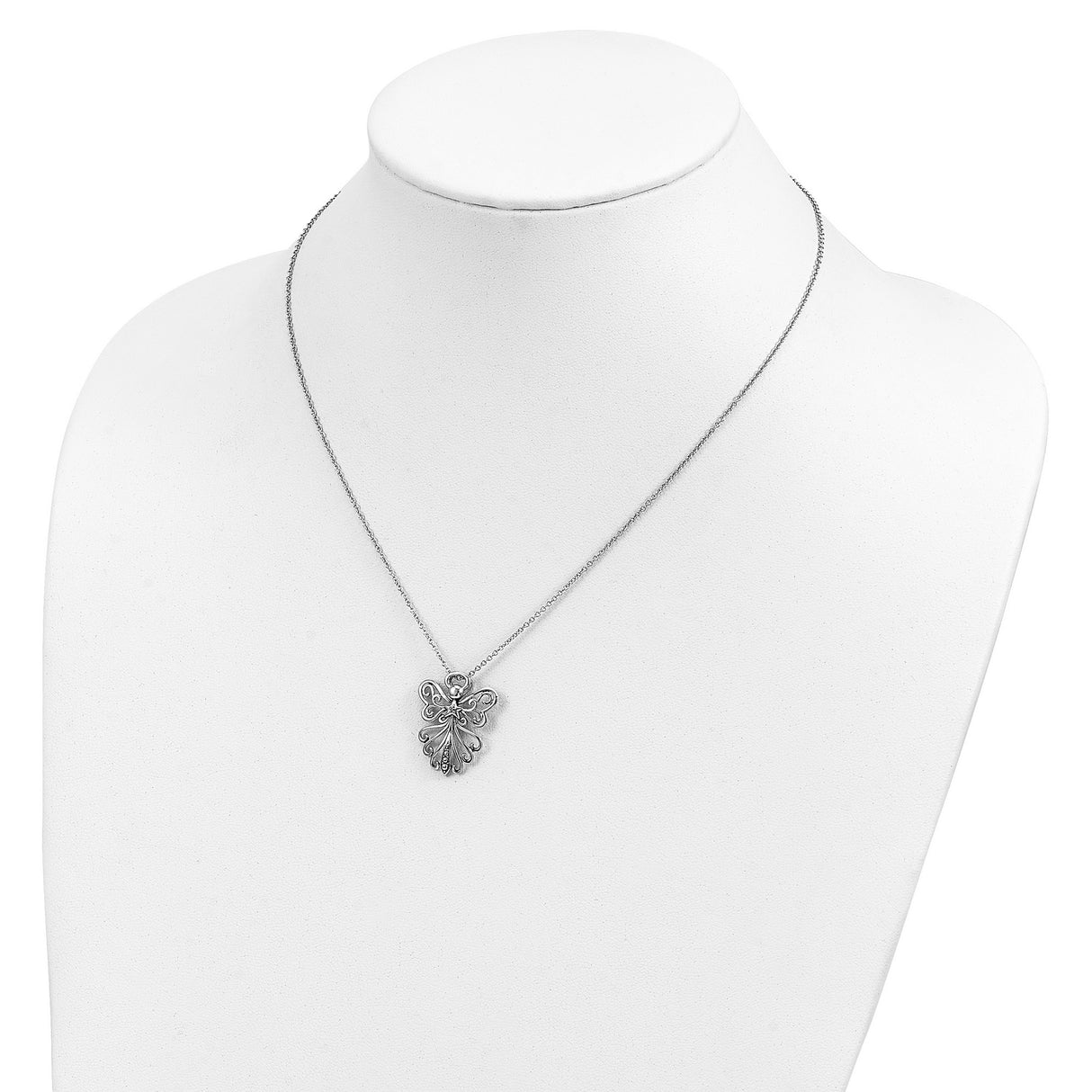 CZ Antiqued Angel Heavenly Angel 18 Inch Necklace Charm Pendant in Real 925 Sterling Silver