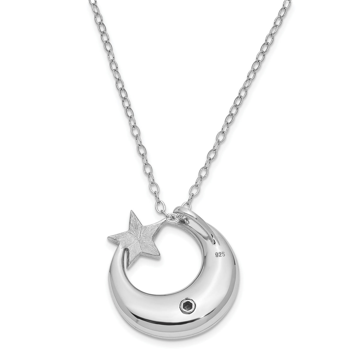 Rhodium Antiqued Just A Dream Away Moon with Accent Star Ash Holder 18 Inch Necklace Charm Pendant in Real 925 Sterling Silver