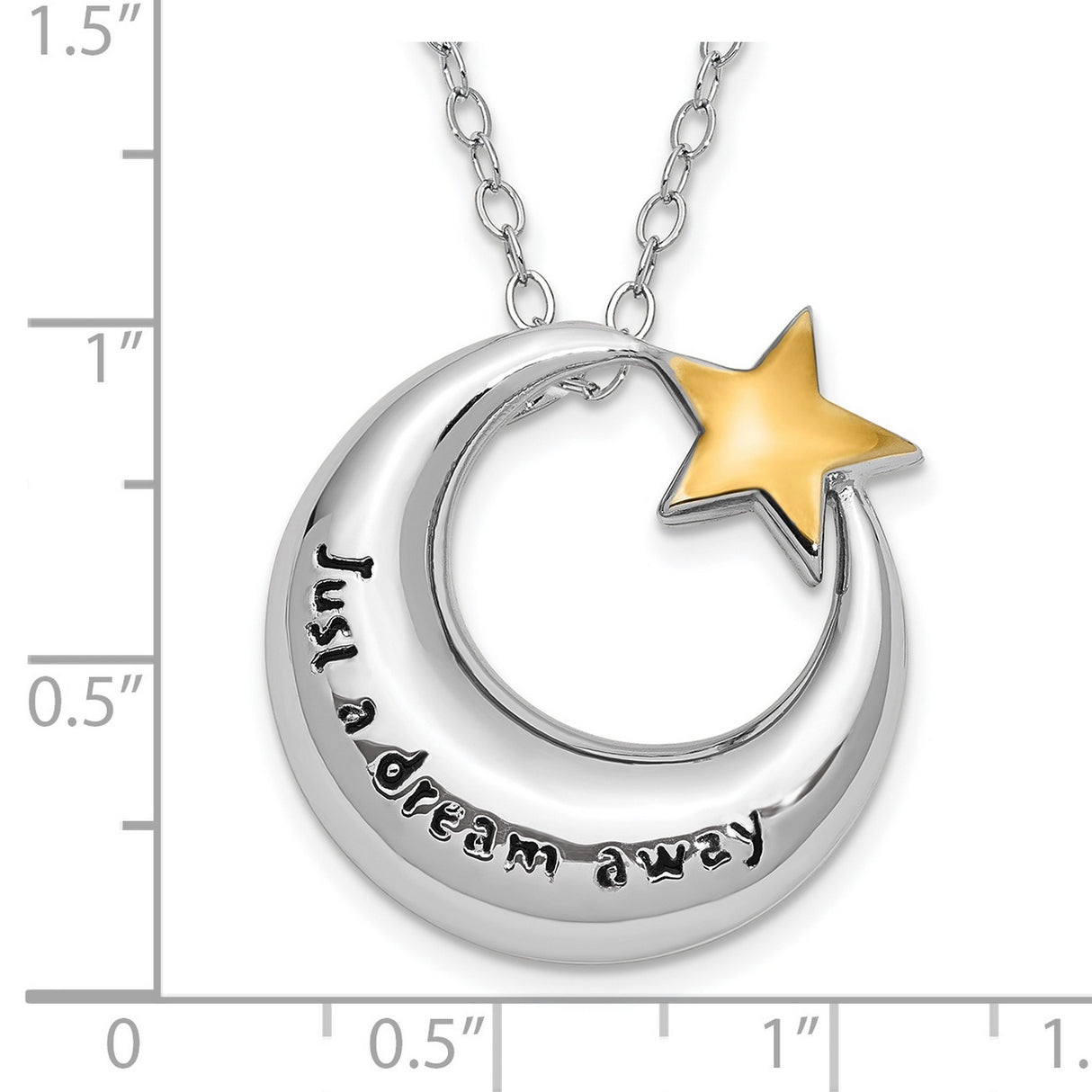 Rhodium Antiqued Just A Dream Away Moon with Accent Star Ash Holder 18 Inch Necklace Charm Pendant in Real 925 Sterling Silver