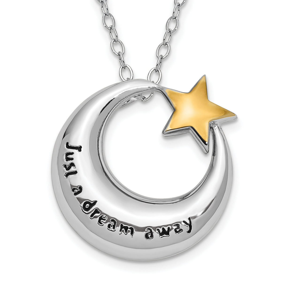 Rhodium Antiqued Just A Dream Away Moon with Accent Star Ash Holder 18 Inch Necklace Charm Pendant in Real 925 Sterling Silver