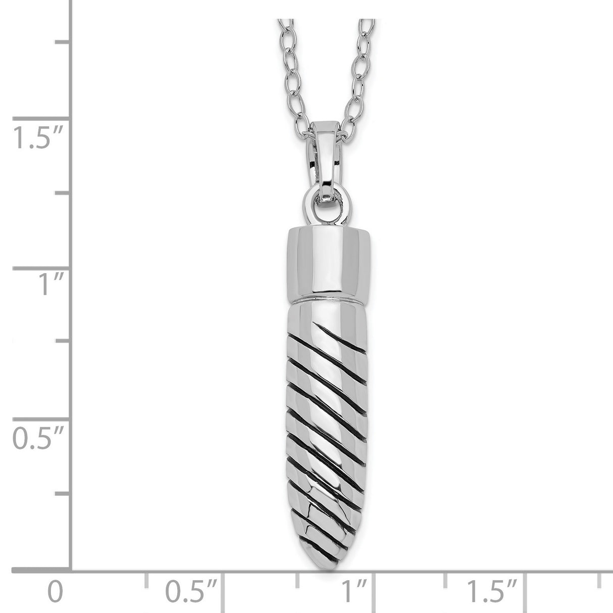 Antiqued Lined Bullet Ash Holder 18 Inch Necklace Charm Pendant in Real 925 Sterling Silver