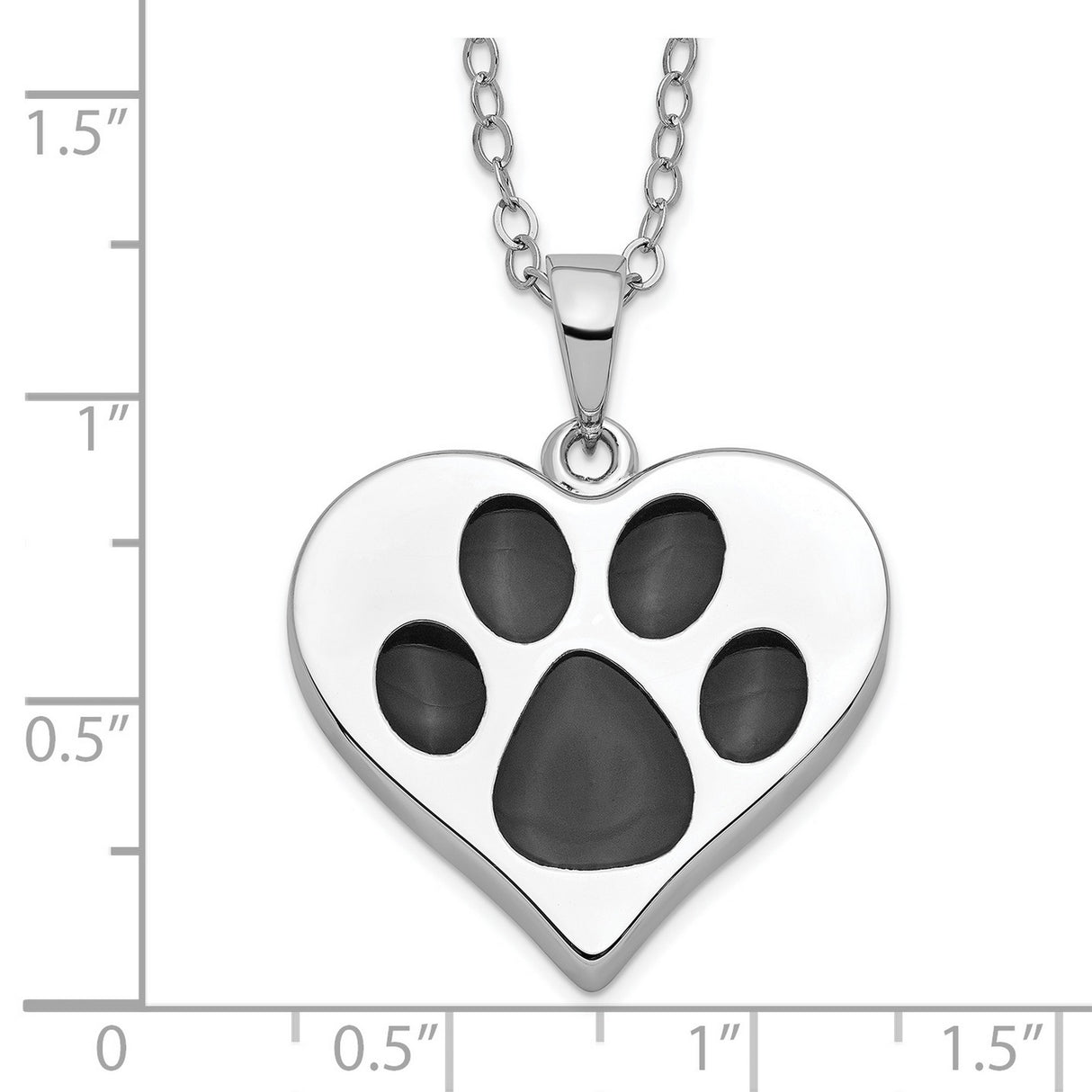 Black Paw Print On Heart Shaped Ash Holder Necklace Charm Pendant in Real 925 Sterling Silver