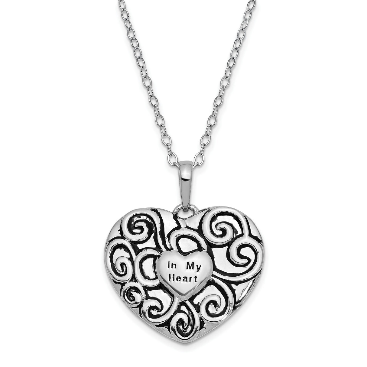 Antiqued In My Heart 18 Inch Necklace Charm Pendant in Real 925 Sterling Silver
