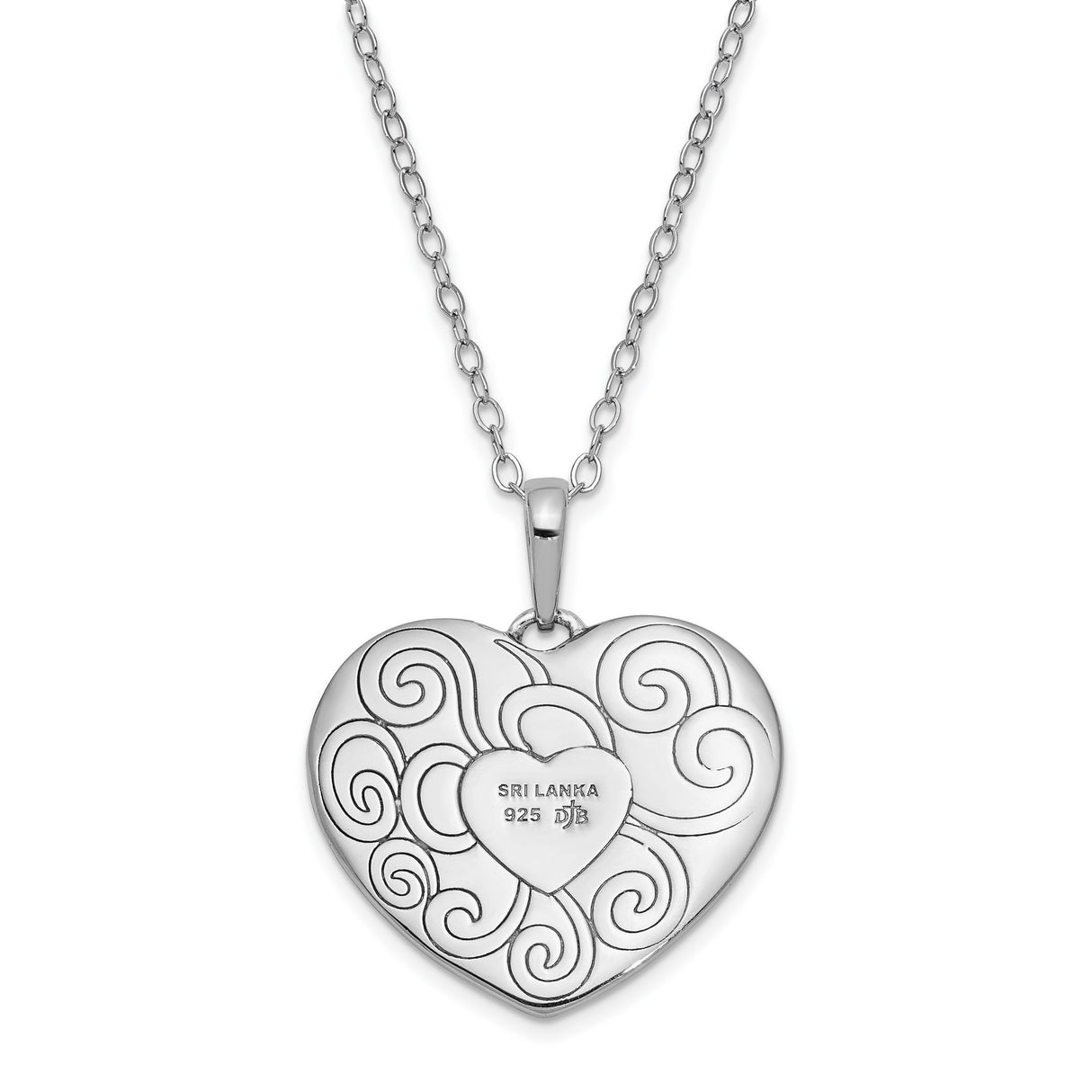 Antiqued In My Heart 18 Inch Necklace Charm Pendant in Real 925 Sterling Silver