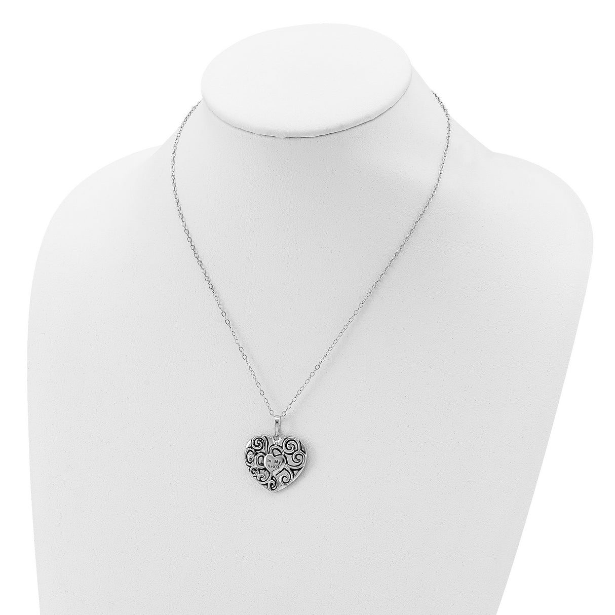 Antiqued In My Heart 18 Inch Necklace Charm Pendant in Real 925 Sterling Silver