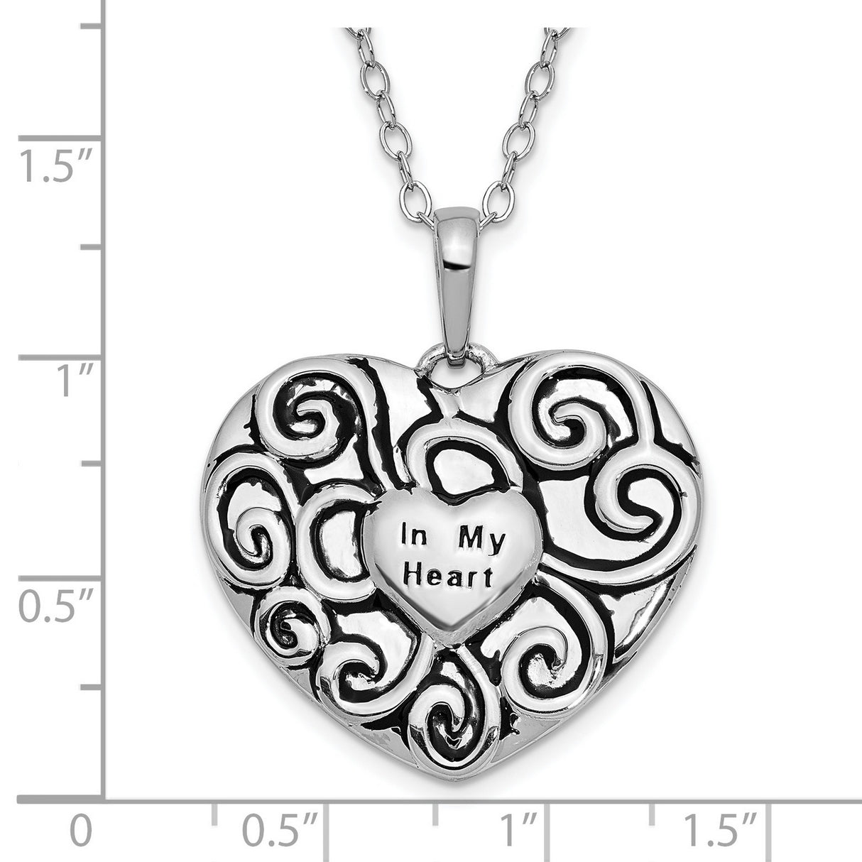 Antiqued In My Heart 18 Inch Necklace Charm Pendant in Real 925 Sterling Silver