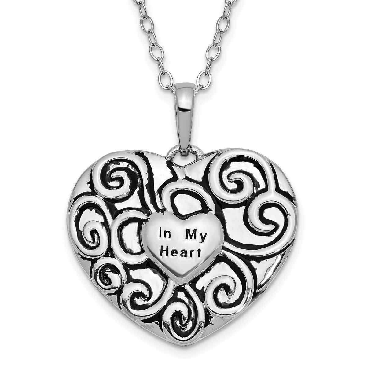 Antiqued In My Heart 18 Inch Necklace Charm Pendant in Real 925 Sterling Silver