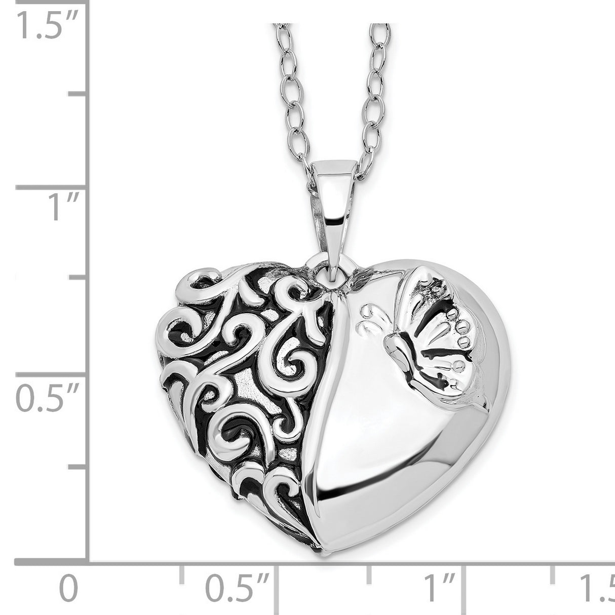 Antiqued One More Day Heart Shape with Butterfly Ash Holder 18 Inch Necklace Charm Pendant in Real 925 Sterling Silver