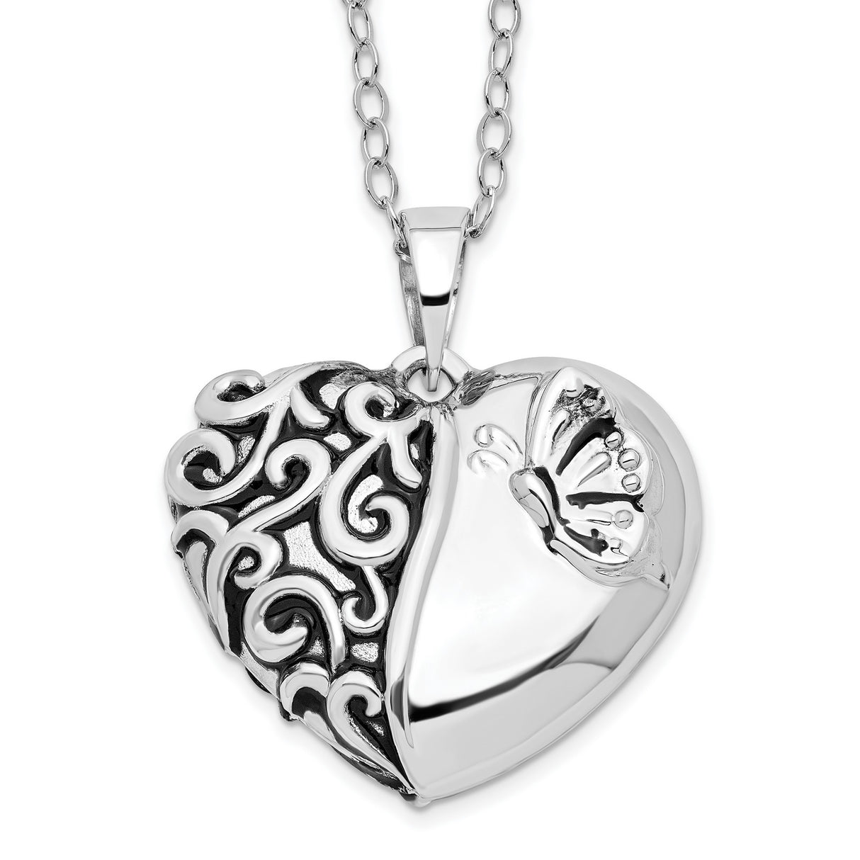Antiqued One More Day Heart Shape with Butterfly Ash Holder 18 Inch Necklace Charm Pendant in Real 925 Sterling Silver