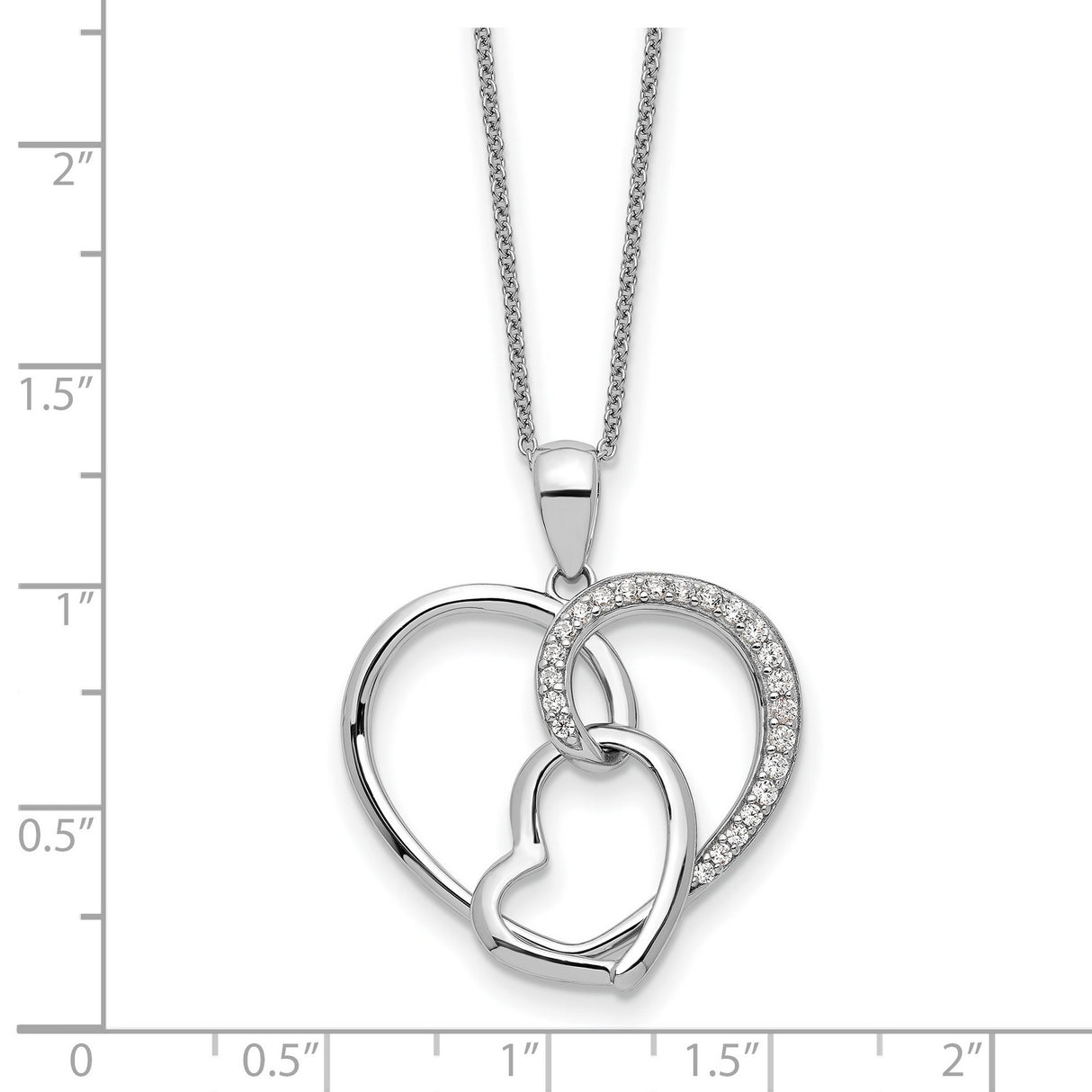 CZ Together In Love 18 inch Necklace Charm Pendant in Real 925 Sterling Silver