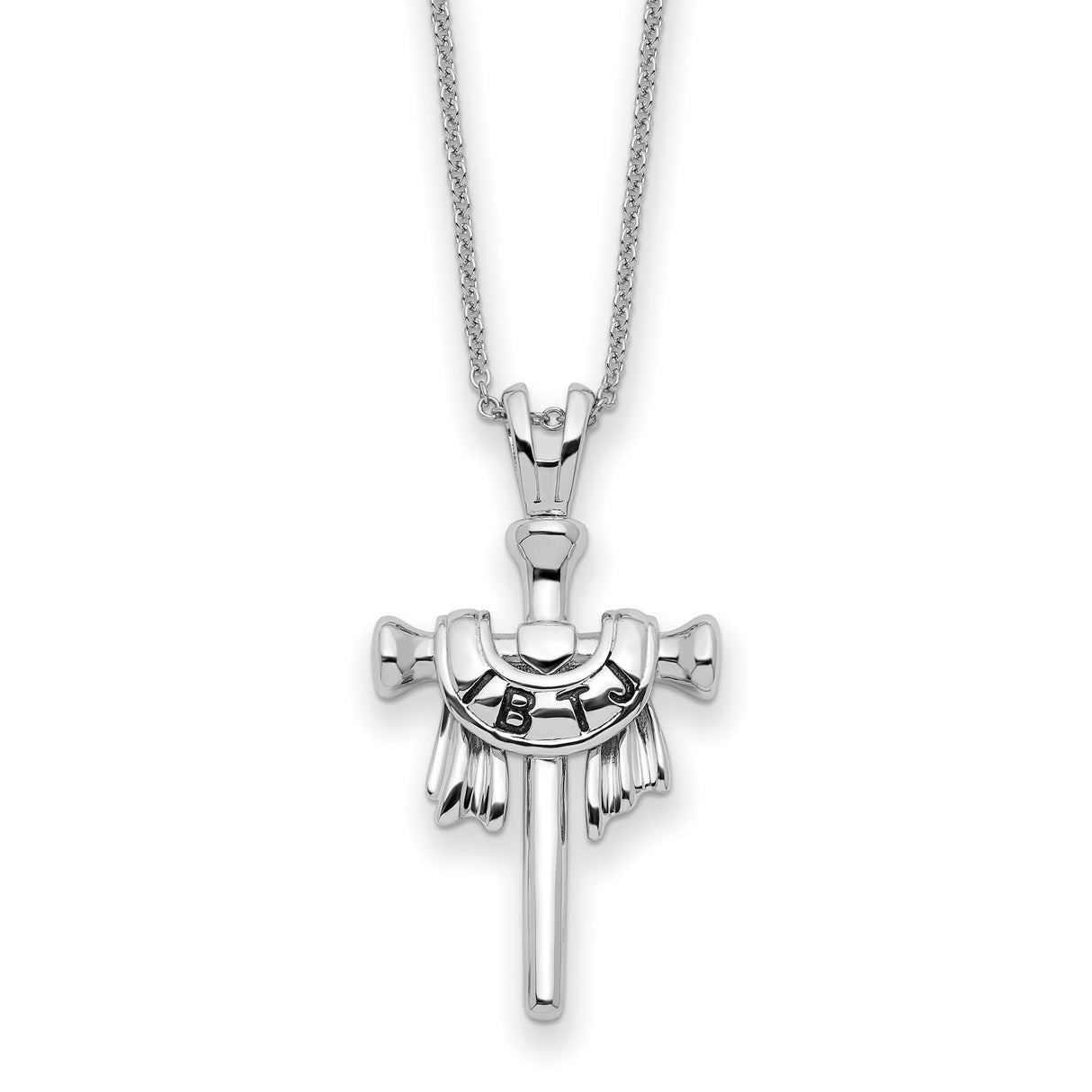 Sterling Silver Cross Pendant with Polished Sword Design, Christian Religious Jewelry