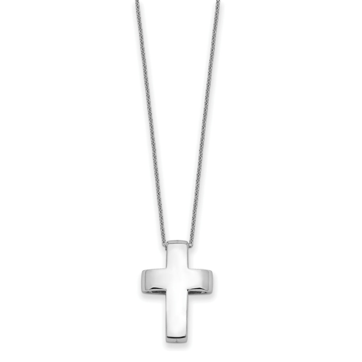 Sterling Silver Cross Pendant with Vertical Bar and Cubic Zirconia, Mirror Finish Faith Jewelry
