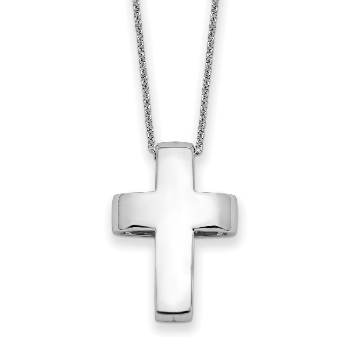 Sterling Silver Cross Pendant with Vertical Bar and Cubic Zirconia, Mirror Finish Faith Jewelry