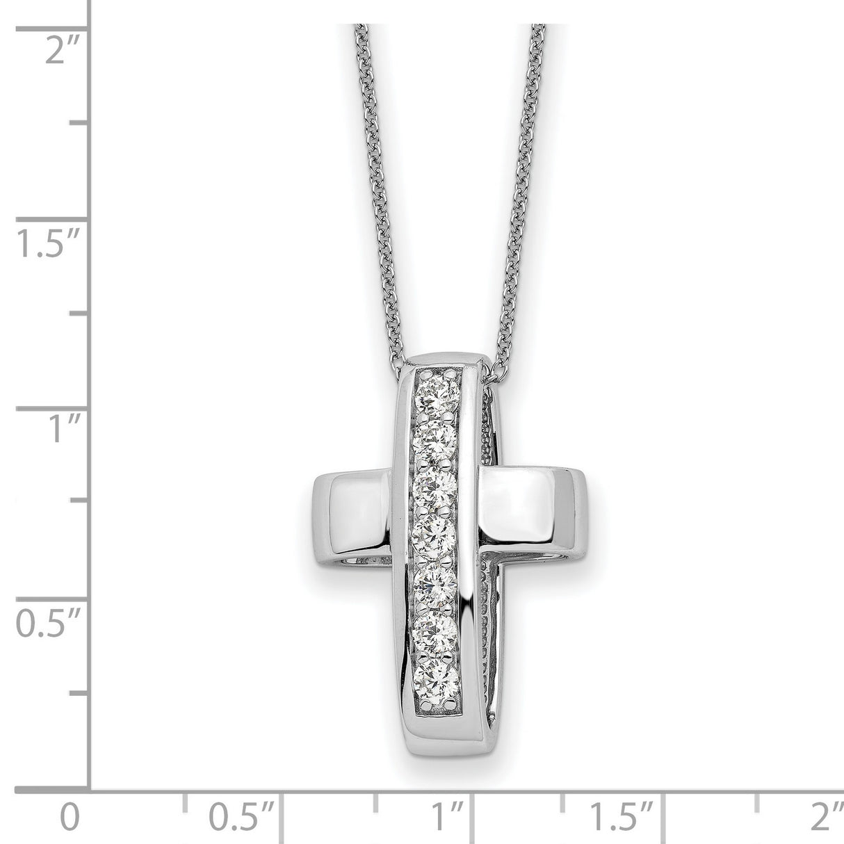Sterling Silver Cross Pendant with Vertical Bar and Cubic Zirconia, Mirror Finish Faith Jewelry