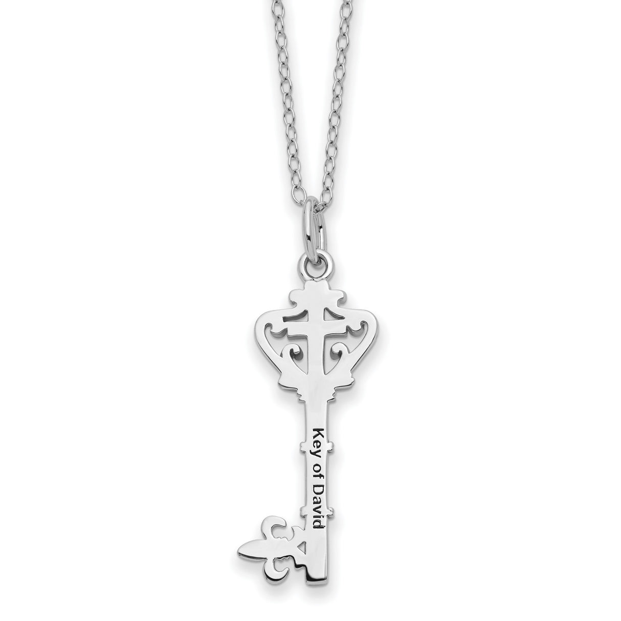Red CZ Antiqued Key of David 18 inch Necklace Charm Pendant in Real 925 Sterling Silver