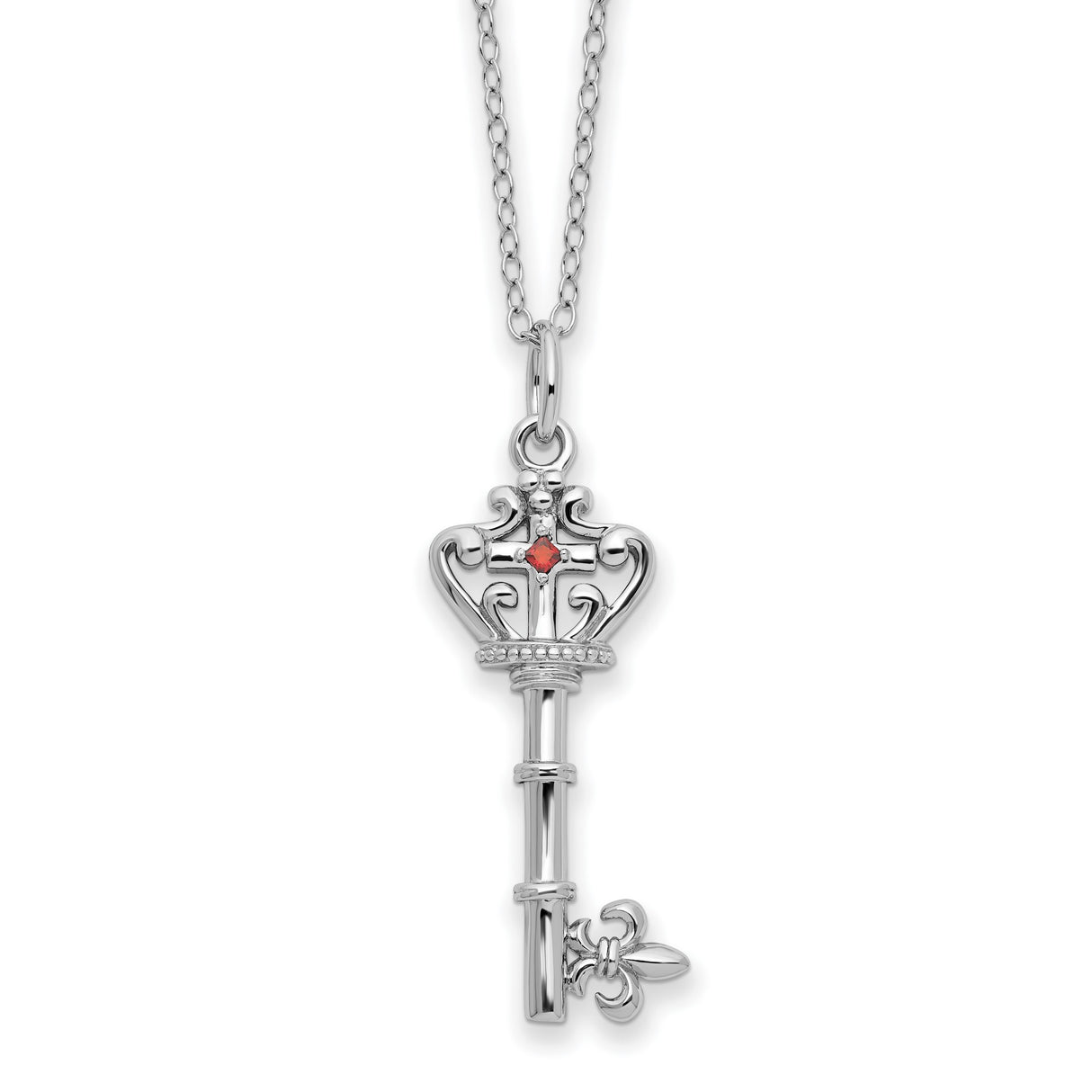 Red CZ Antiqued Key of David 18 inch Necklace Charm Pendant in Real 925 Sterling Silver