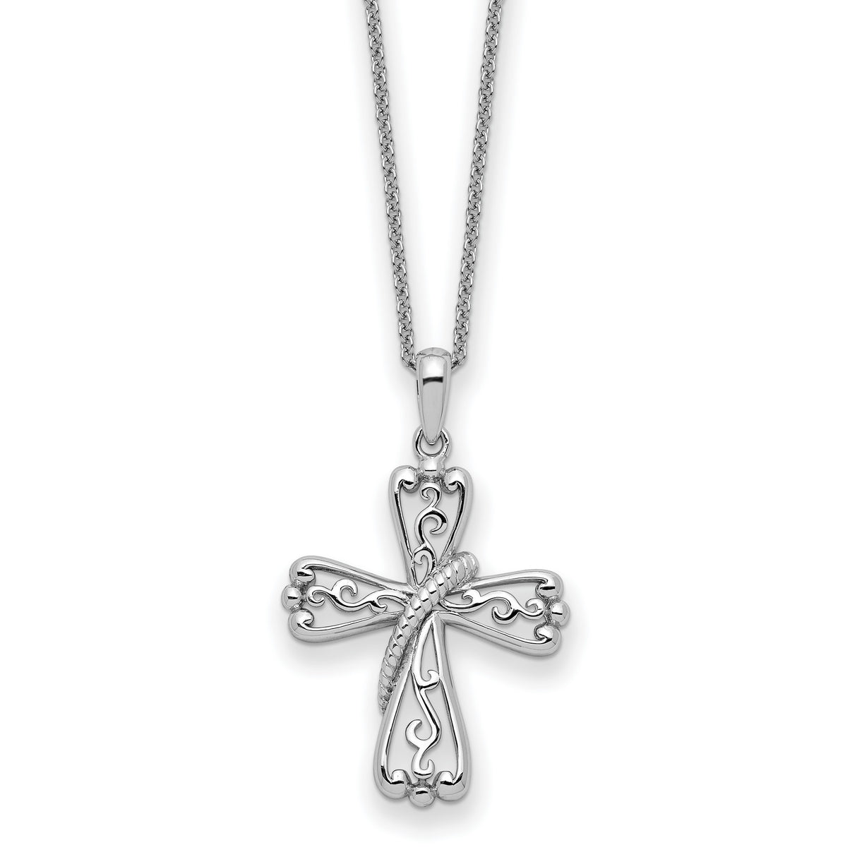 Sterling Silver Cross Pendant with Twisted Rope Design and Filigree Detailing for Men and Women
