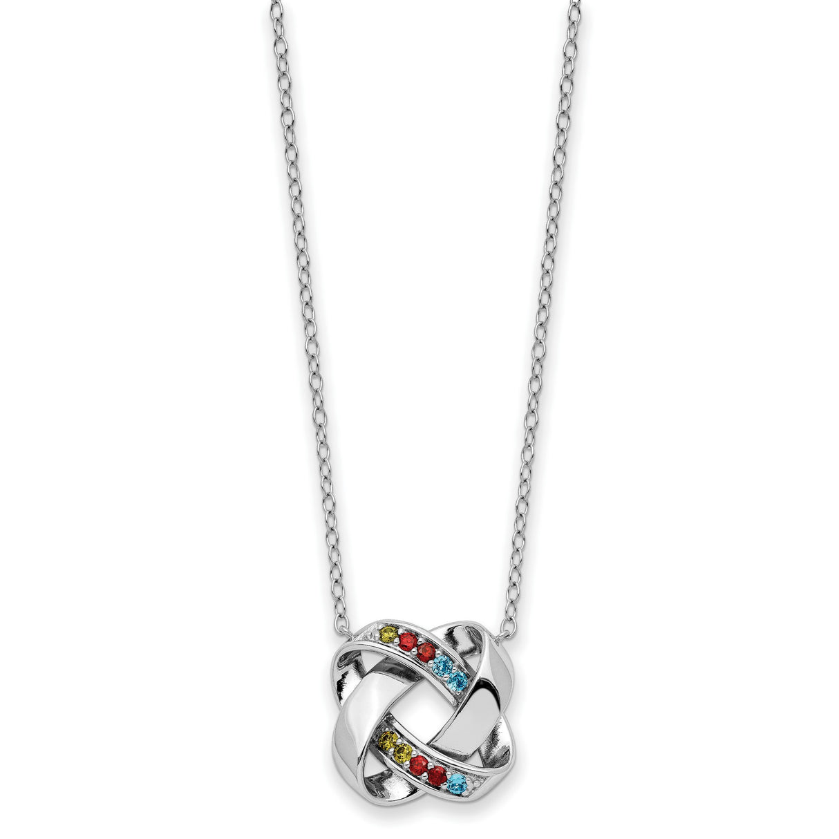 Multi-color CZ Color Me Happy Square 18 inch Necklace Charm Pendant in Real 925 Sterling Silver