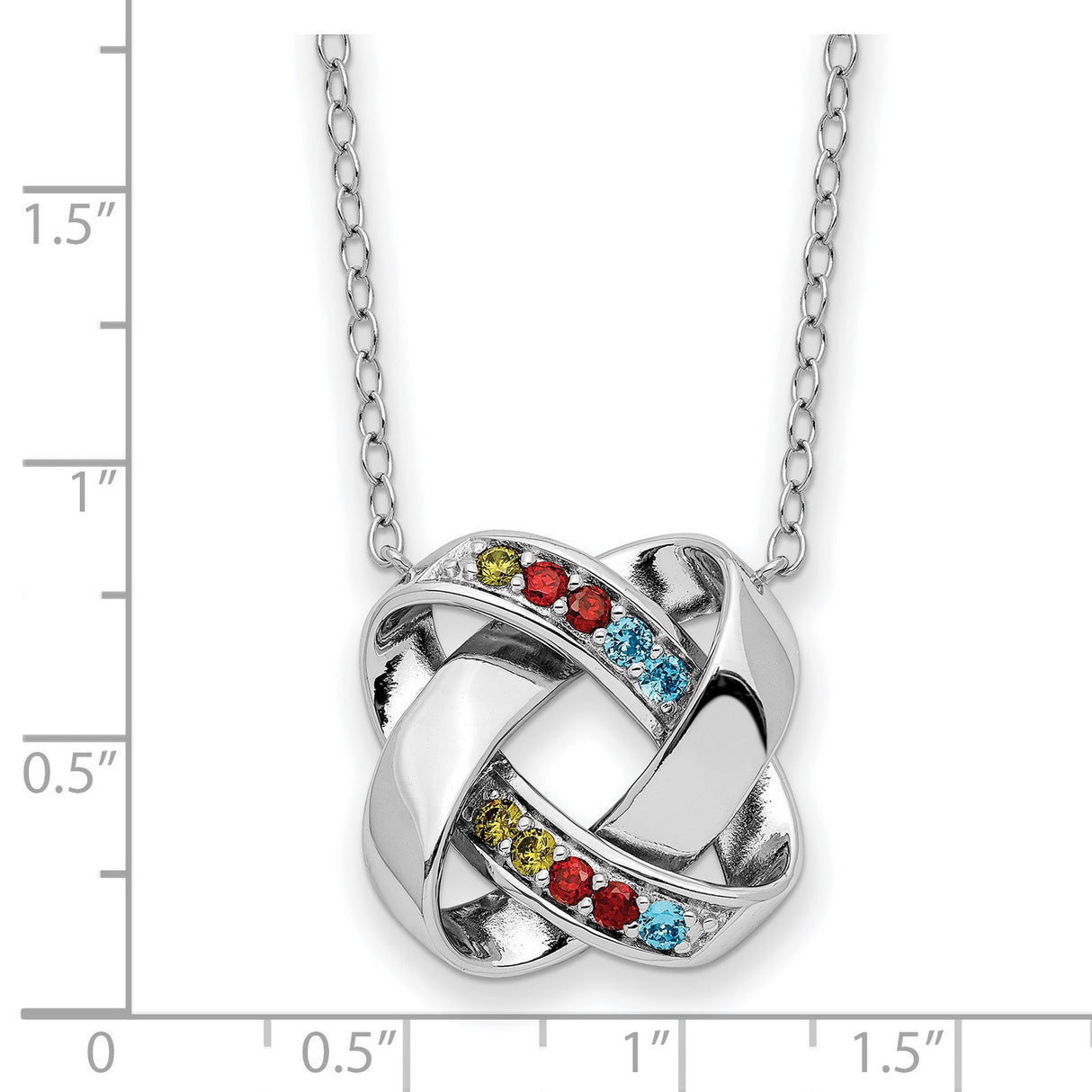 Multi-color CZ Color Me Happy Square 18 inch Necklace Charm Pendant in Real 925 Sterling Silver