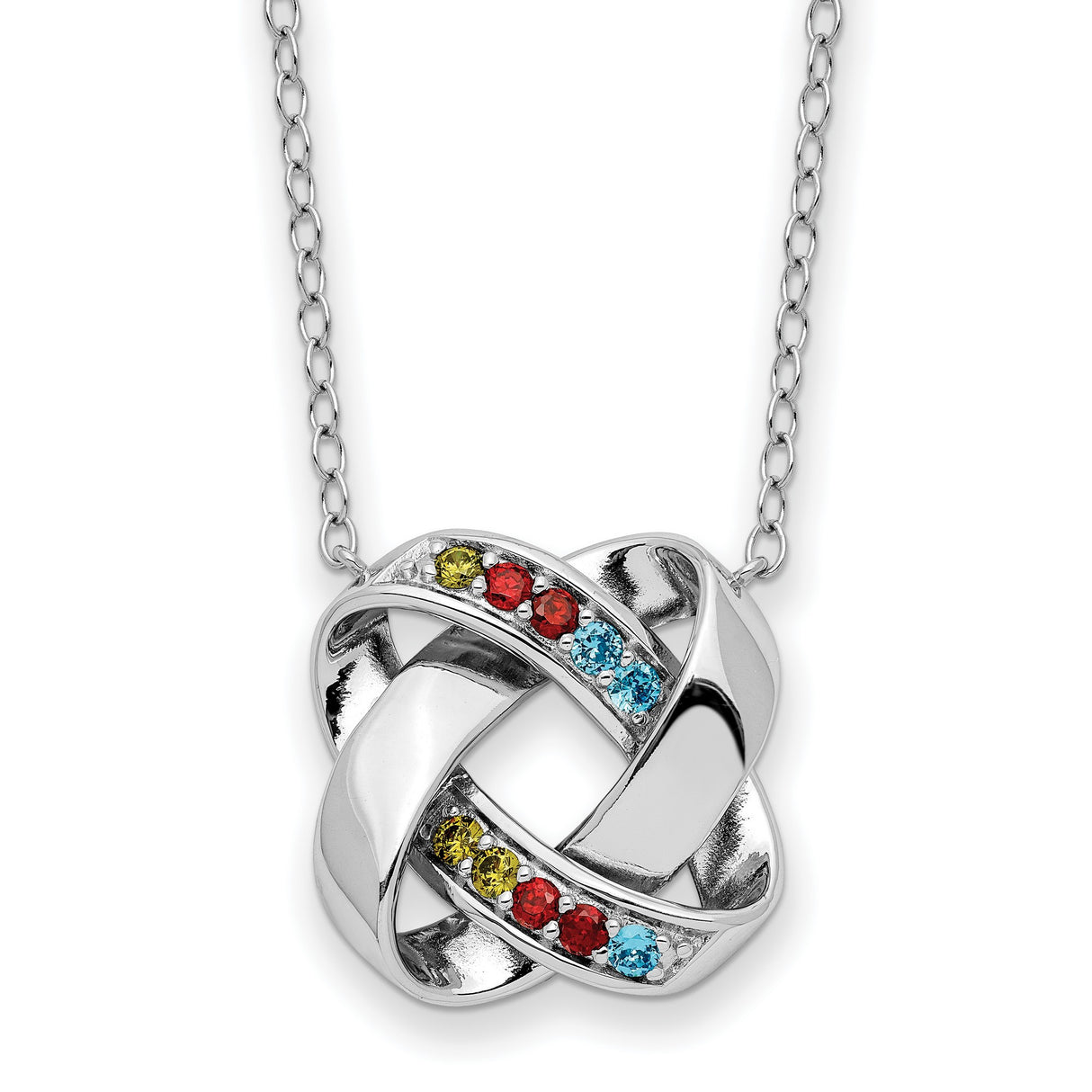 Multi-color CZ Color Me Happy Square 18 inch Necklace Charm Pendant in Real 925 Sterling Silver
