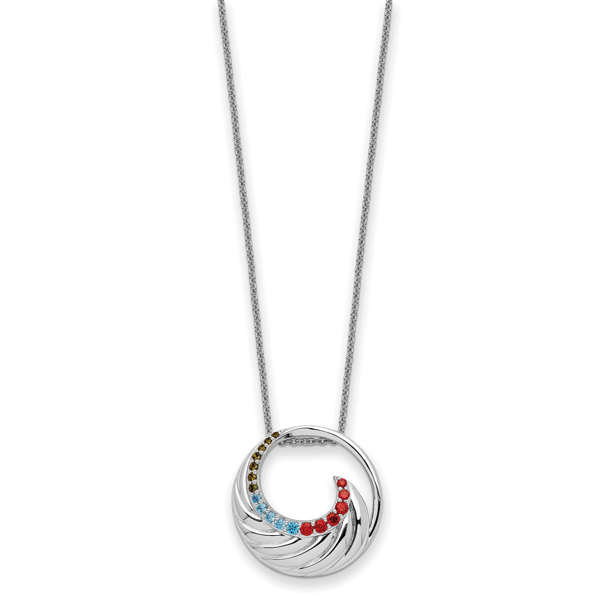 Multi-color CZ Color Me Happy Circle 18 inch Necklace Charm Pendant in Real 925 Sterling Silver