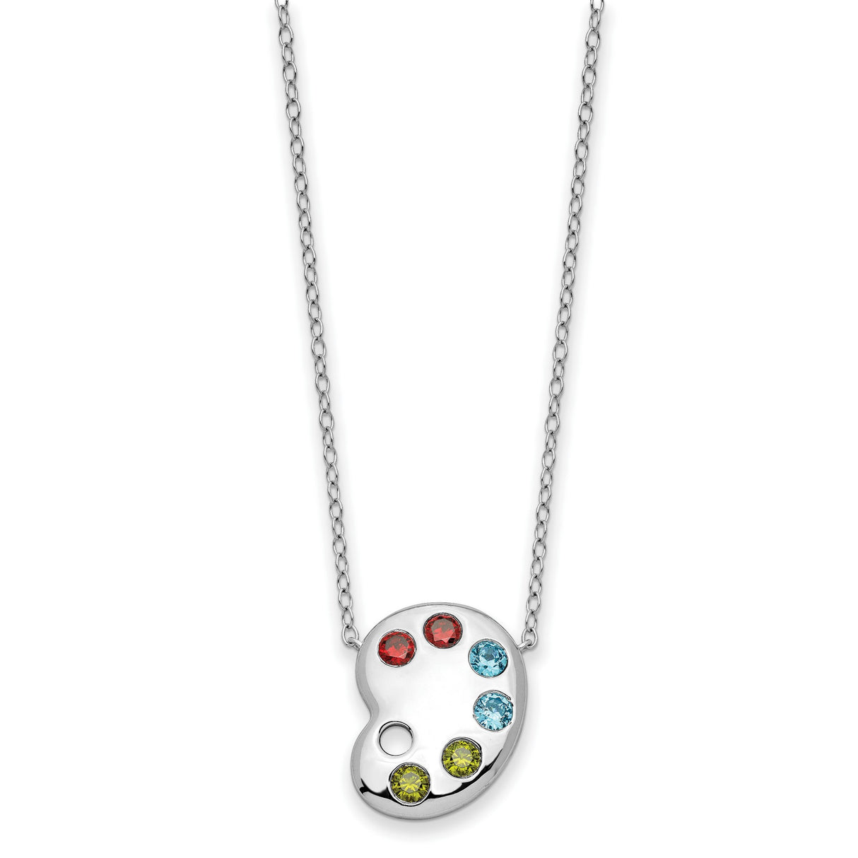 Multi-color CZ Color Me Happy Pallet 18 inch Necklace Charm Pendant in Real 925 Sterling Silver