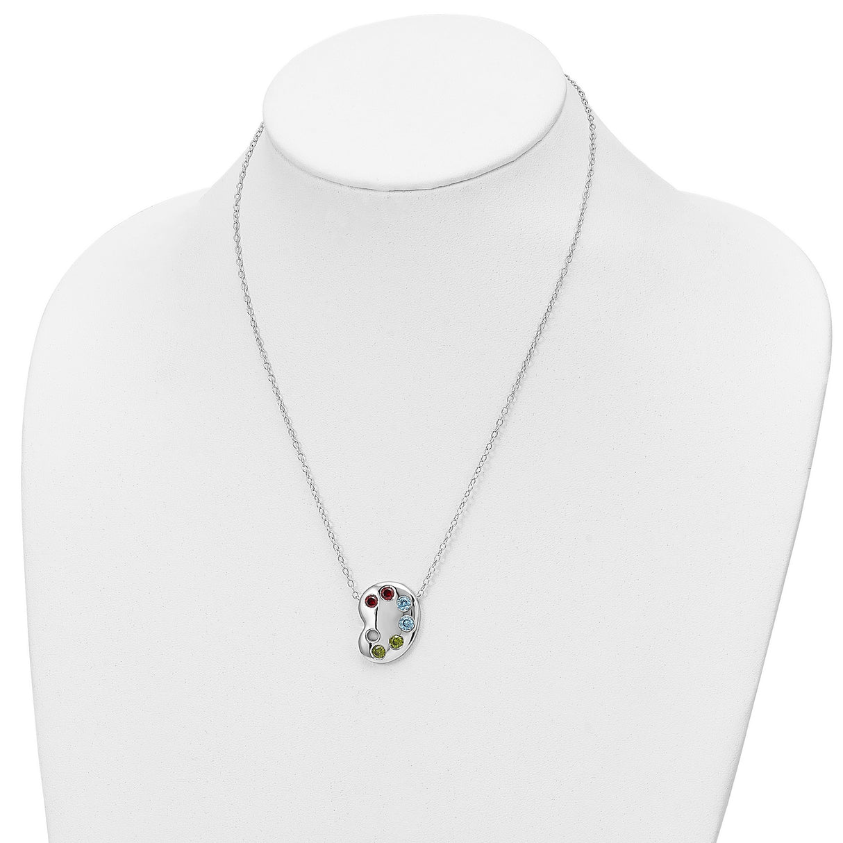 Multi-color CZ Color Me Happy Pallet 18 inch Necklace Charm Pendant in Real 925 Sterling Silver