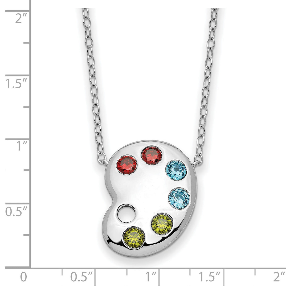 Multi-color CZ Color Me Happy Pallet 18 inch Necklace Charm Pendant in Real 925 Sterling Silver