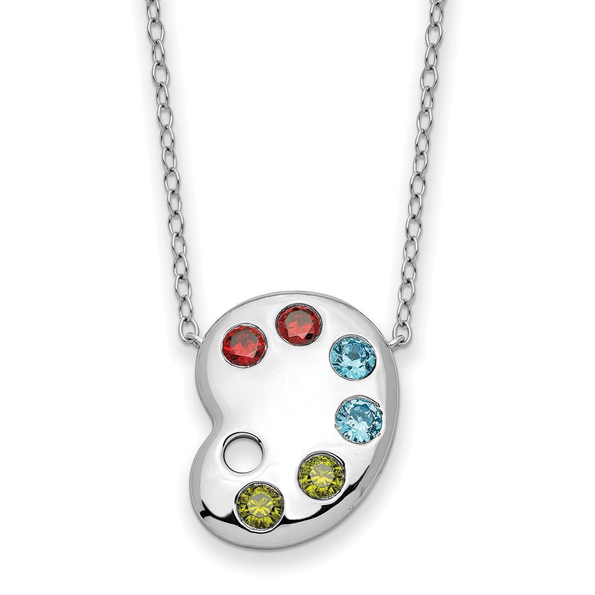Multi-color CZ Color Me Happy Pallet 18 inch Necklace Charm Pendant in Real 925 Sterling Silver