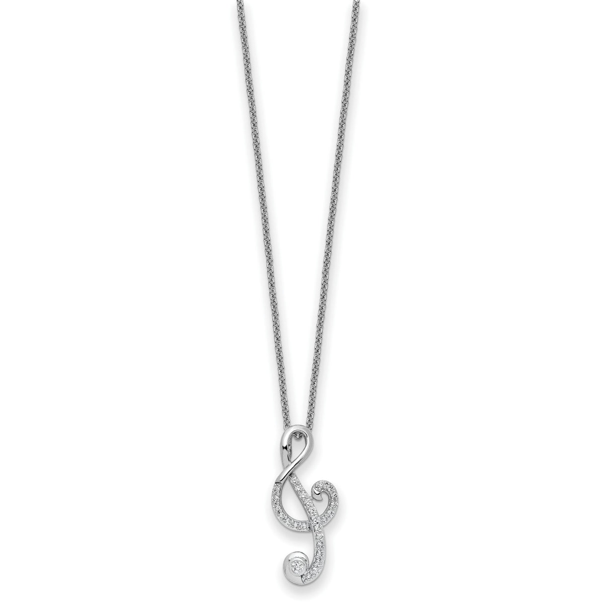 CZ Music 18 inch Necklace Charm Pendant in Real 925 Sterling Silver