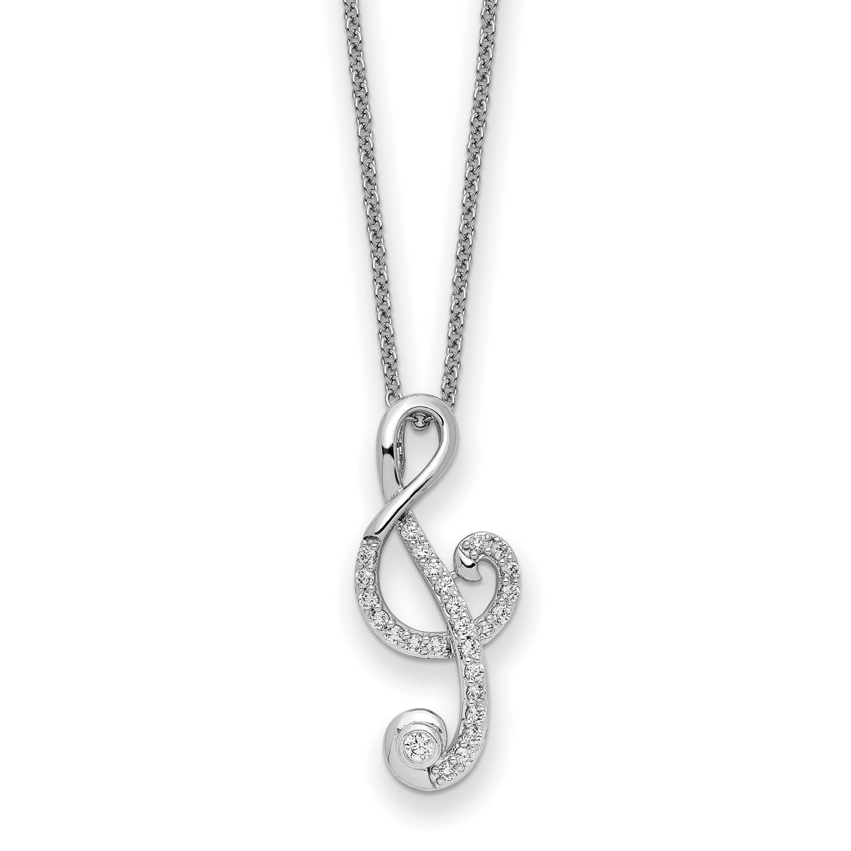 CZ Music 18 inch Necklace Charm Pendant in Real 925 Sterling Silver