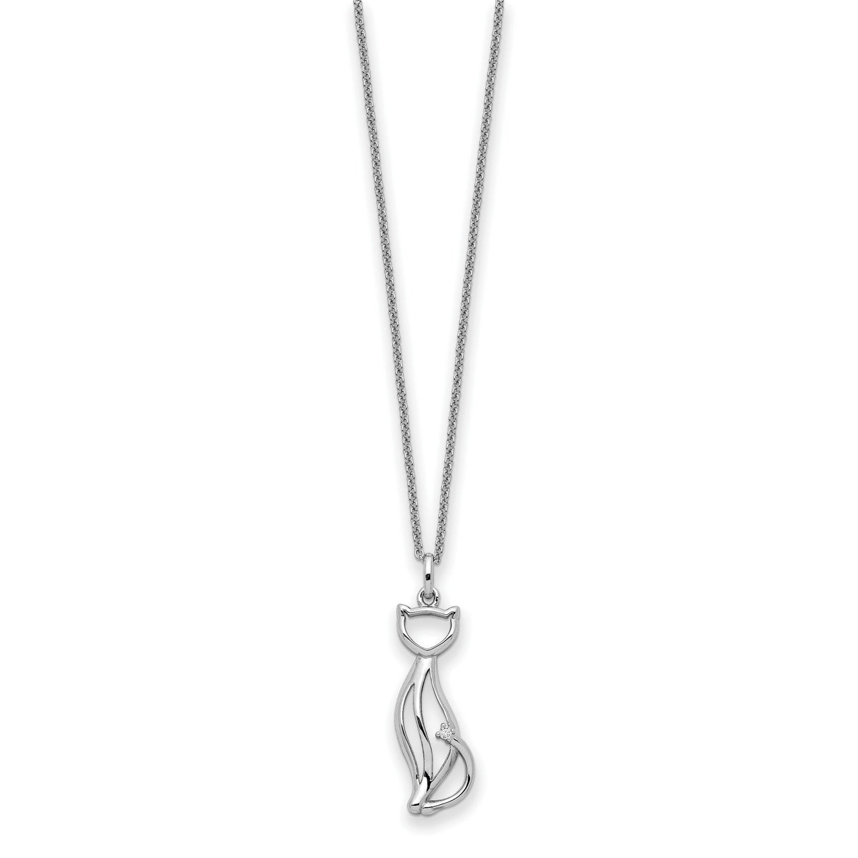 CZ Purrfect Love Cat 18 inch Necklace Charm Pendant in Real 925 Sterling Silver