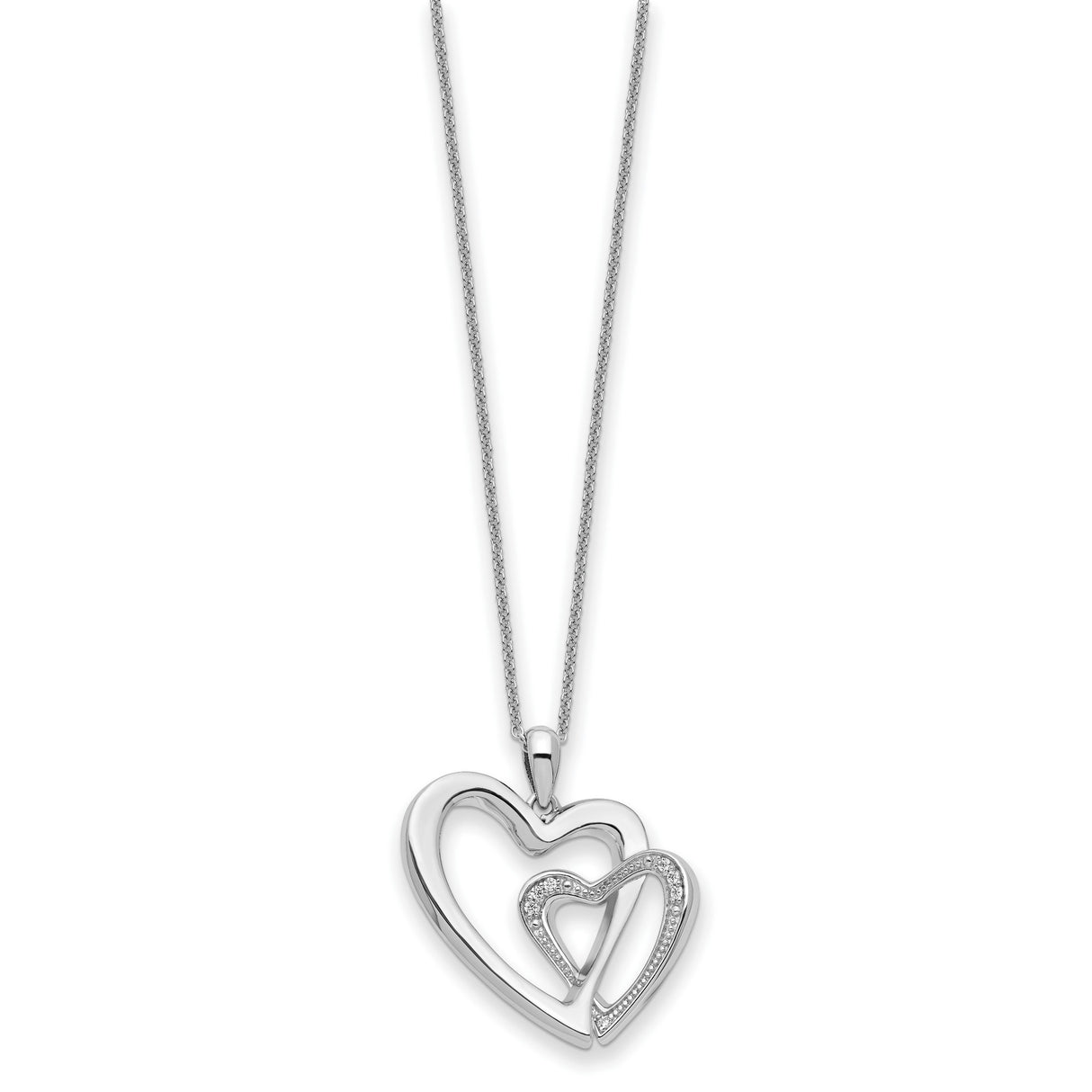 CZ You and Me Heart 18 inch Necklace Charm Pendant in Real 925 Sterling Silver