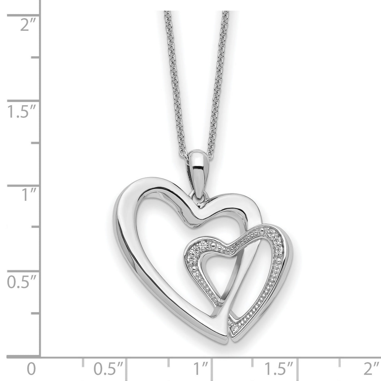 CZ You and Me Heart 18 inch Necklace Charm Pendant in Real 925 Sterling Silver