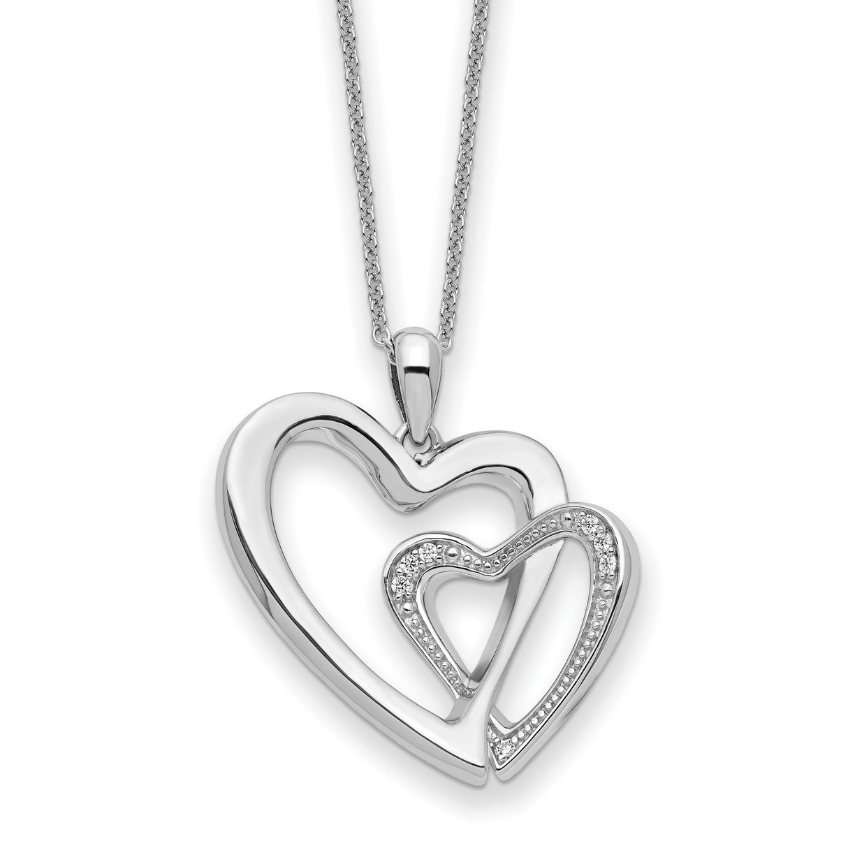 CZ You and Me Heart 18 inch Necklace Charm Pendant in Real 925 Sterling Silver
